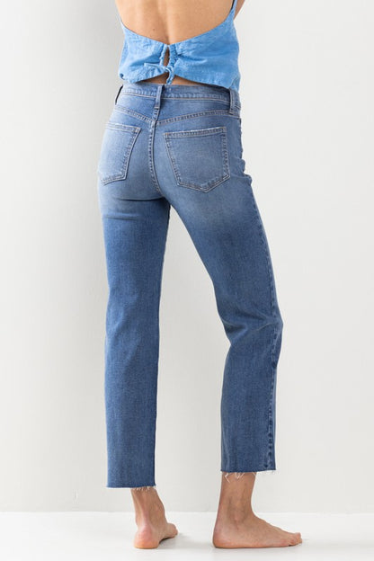 Jenna Cropped Raw Hem Medium Wash Jeans