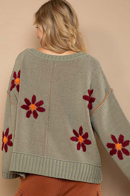 Daisy Embroidered Knit Sweater