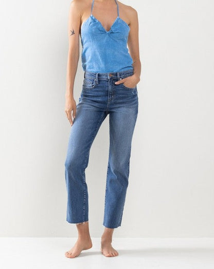 Jenna Cropped Raw Hem Medium Wash Jeans