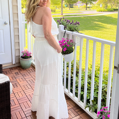 White Gauze Embroidered Jumpsuit