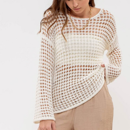 Seaside Crochet Crew Neck Sweater