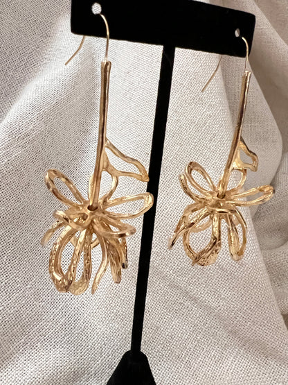 Gold Flower Dangle Earrings