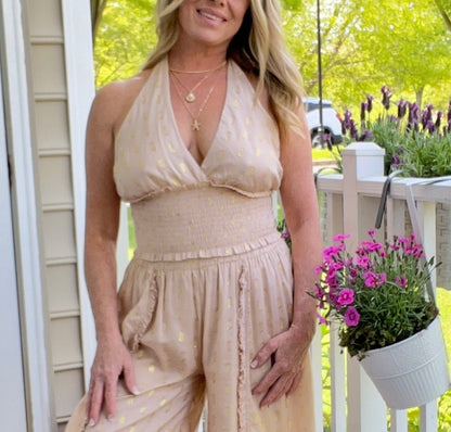 Tan and Gold Lurex halter Top