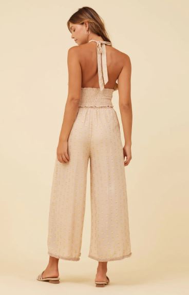 Tan Fringe Hem Scallop Pants