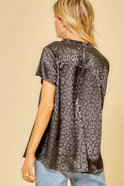 Short Sleeve Satin Leopard Top