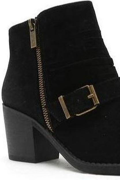 Faux Suede Black Bootie With Buckle