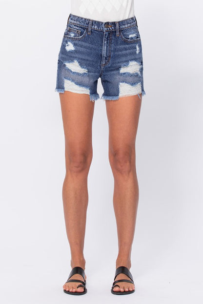 Frayed Hem Distressed Denim Shorts