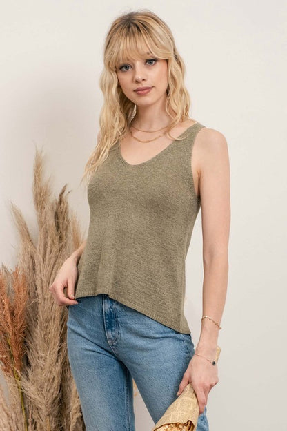 Sleeveless V-Neck Knit Tank