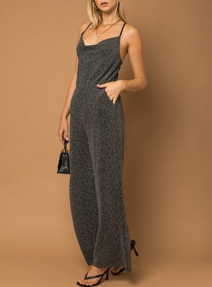 Metallic Cowl Neck Jumpsuit