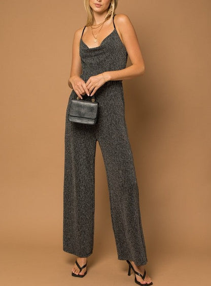 Metallic Cowl Neck Jumpsuit