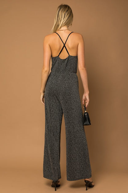 Metallic Cowl Neck Jumpsuit