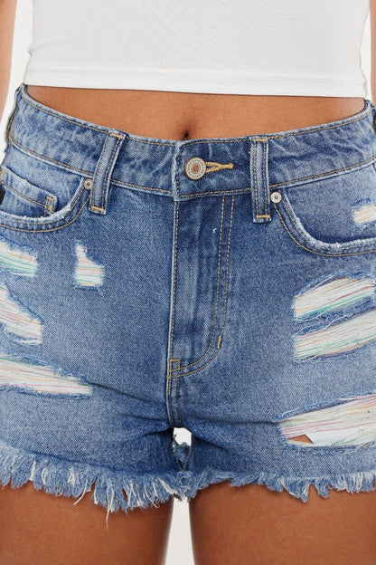 KanCan Pastel Thread Distressed Denim Shorts