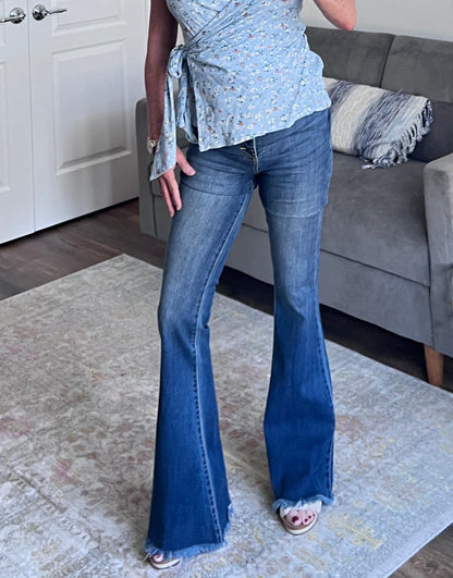 Frayed Hem Flare Jeans